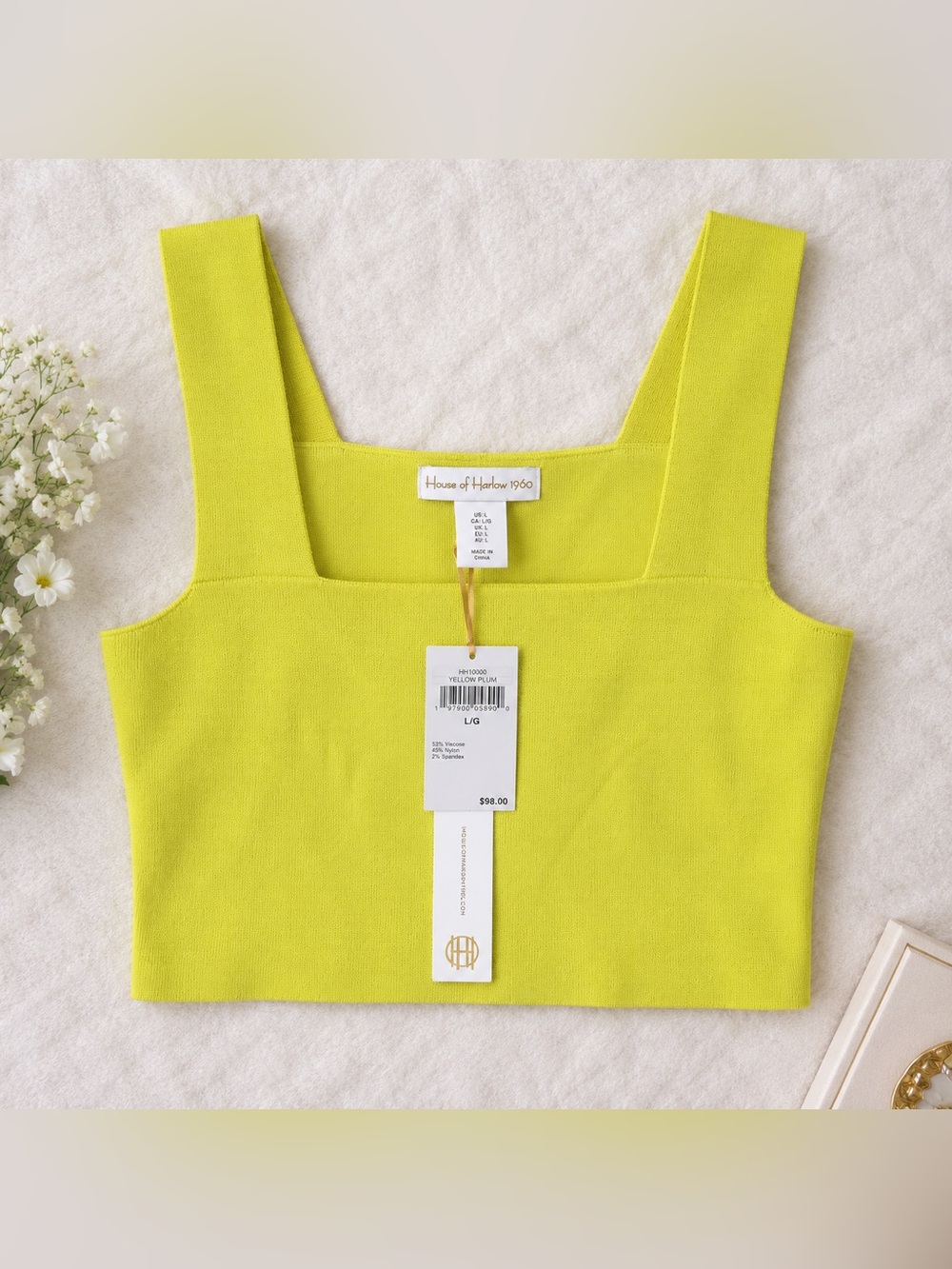 House of Harlow 1960 Yellow Plum Bandage Knit Crop Top Large NWT
